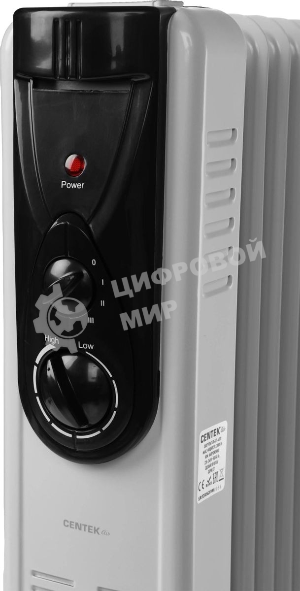 Масляный обогреватель Centek CT-6201 (9 секций) белый, 2000 Вт, 20 м2, термостат