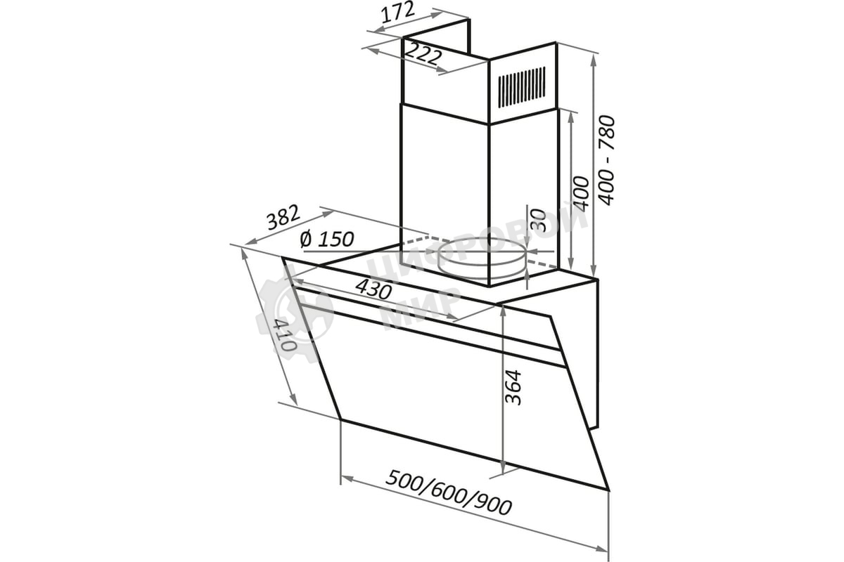 Вытяжка наклонная Maunfeld Medway 60 черная, 60 см, 1000 куб. м/ч, 54 дБ
