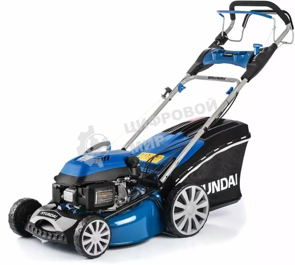 Бензиновая газонокосилка Hyundai L 4610SE самоходная, электрозапуск, двигатель Hyundai ICV145,4-х такт, 3.5 л.с./145 см3, Ширина среза 45,7 см, Высота среза 25-75 мм, 35 кг