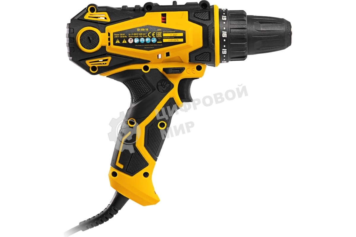 Дрель-шуруповерт сетевая Denzel SD-300-10, 300Вт
