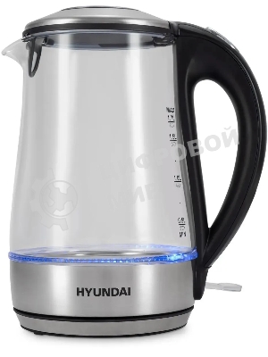 Чайник электрический Hyundai HYK-G8406 1.7 л, 2200 Вт, прозрачный/черный (корпус: нержавеющая сталь)