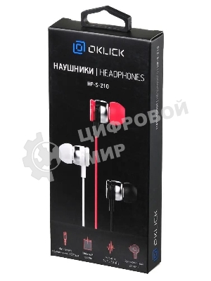 Проводные наушники Oklick HP-S-210 красный, внутриканальные, Jack 3.5 мм
