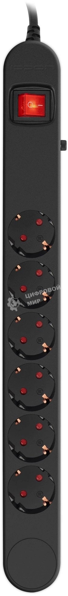 Сетевой фильтр Ippon NF-EU-3-16 3 м, 6 розеток, черный, коробка