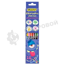 Карандаши цветные Silwerhof Монстрики, двухцветные, 2.8мм, круглый профиль, дерево, ассорти, 12 цветов, коробка с европодвесом (6шт)