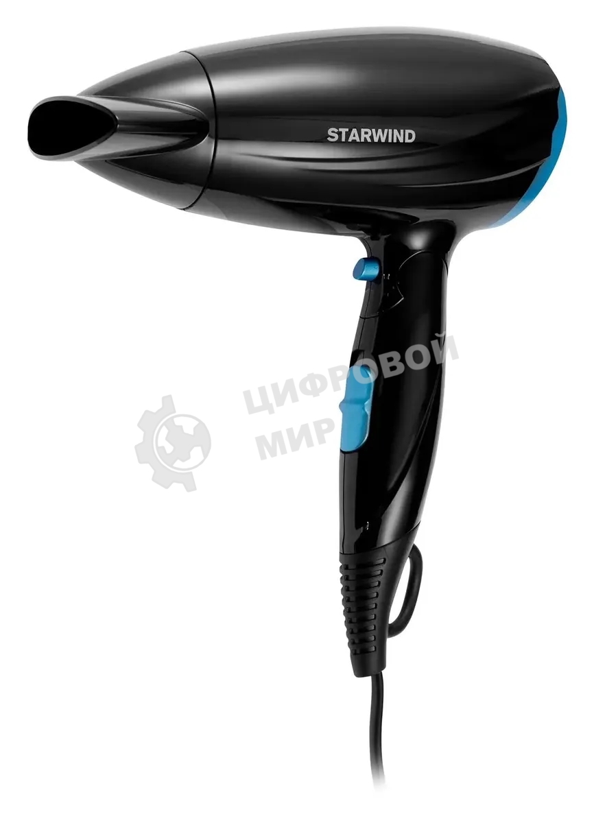 Фен Starwind SHD 7066 черный/синий, 1600 Вт, компактный, ионизация