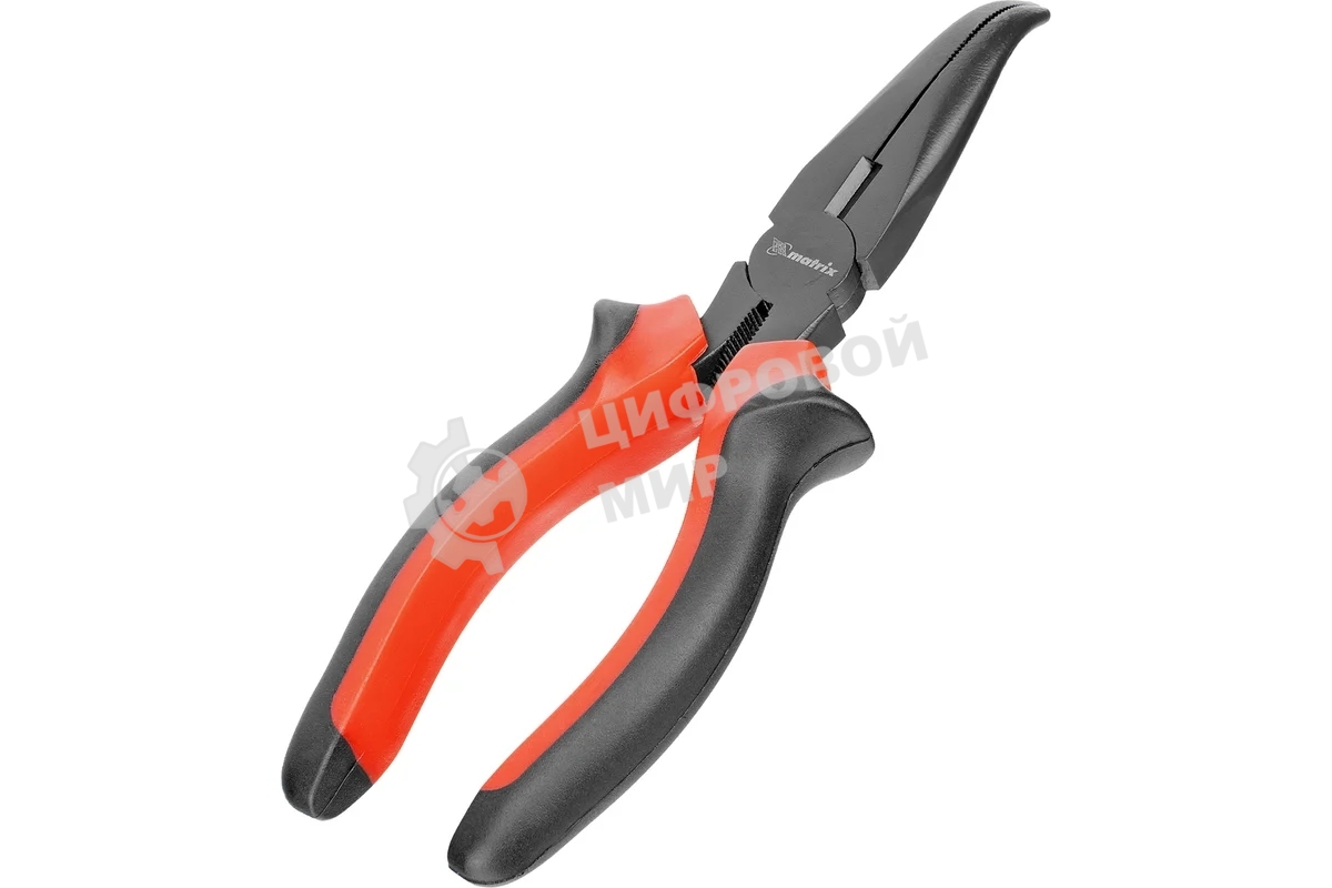 Длинногубцы Matrix black nickel 180 мм, изогнутые, двухкомпонентные рукоятки