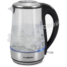 Чайник электрический Hyundai HYK-G8406 1.7 л, 2200 Вт, прозрачный/черный (корпус: нержавеющая сталь)