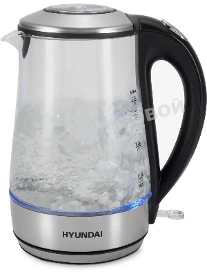 Чайник электрический Hyundai HYK-G8406 1.7 л, 2200 Вт, прозрачный/черный (корпус: нержавеющая сталь)