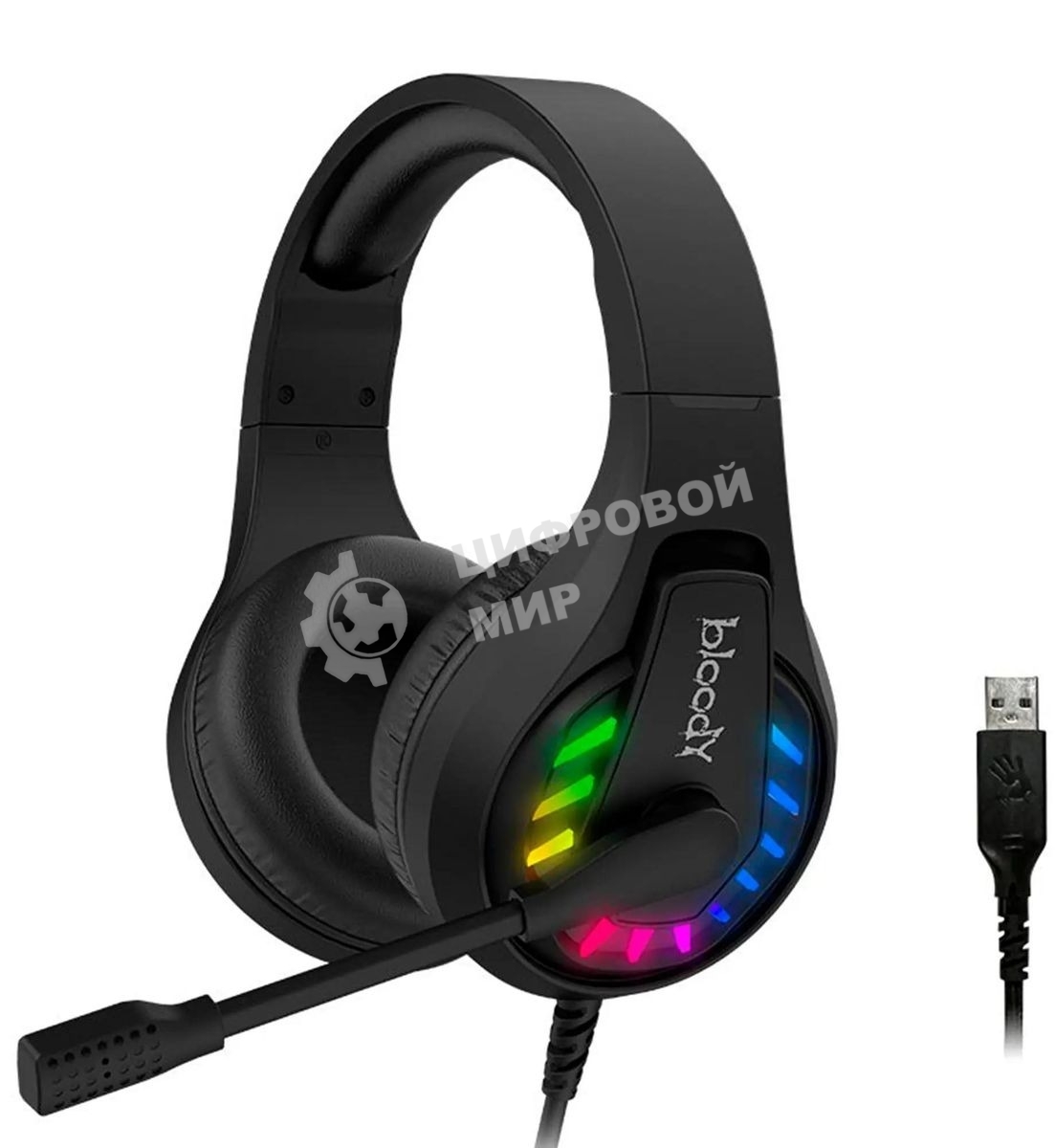 Гарнитура проводная с микрофоном A4Tech Bloody G230 черный 2м накладные USB оголовье (G230)