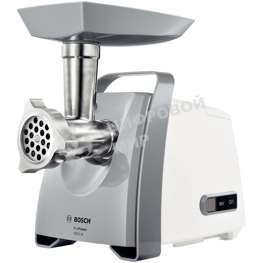 Мясорубка электрическая Bosch MFW 66020 белый/серый, 1800 Вт, 3.0 кг/мин, реверс, защита от перегрузки, насадки - 5