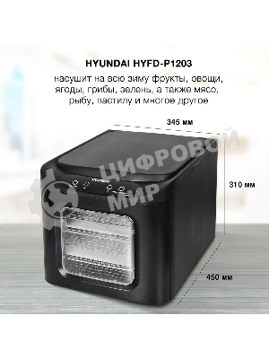 Сушка для фруктов и овощей Hyundai HYFD-P1203 12под. 500 Вт, черный