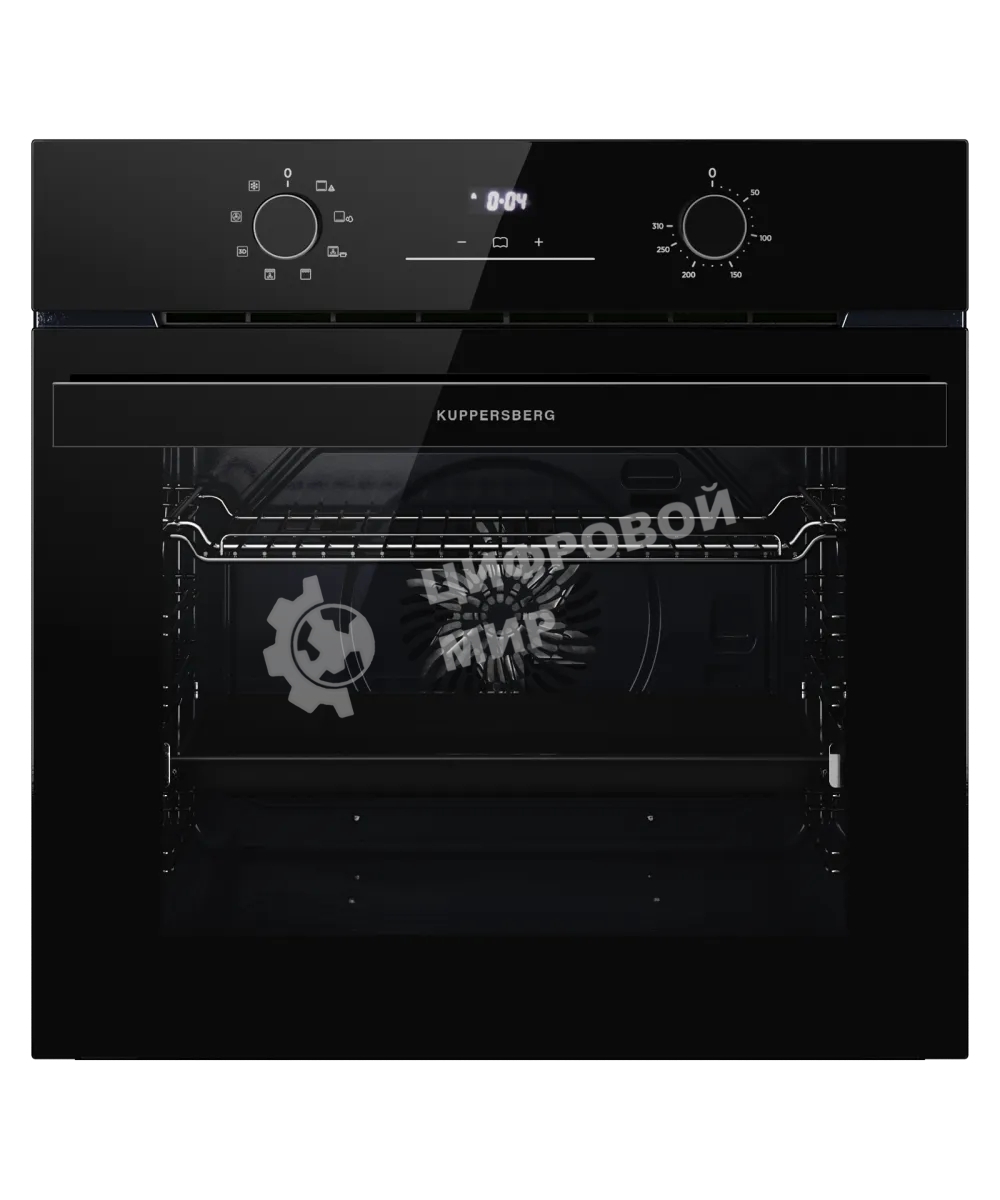 Духовой шкаф Kuppersberg HO 608 Black Glass, High-Tech, 78 л, поворотное управление, дисплей, таймер, 8 режимов, макс. температура 310 градусов, телескопические направляющие (на 1 уровень), цвет черный, цвет фурнитуры черный
