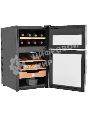 Винный шкаф-хьюмидор ZÜGEL ZTH80DX черный, 70 л, 2 отсека, 8 бут.