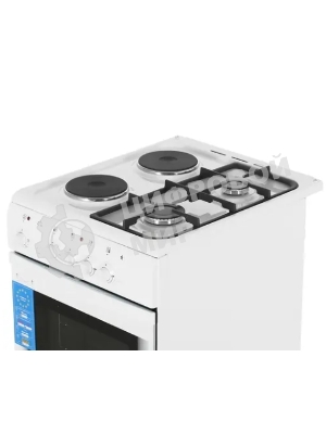 Плита комбинированная De Luxe 506022.03гэ(щ) ЧР-030 белый/черный, конфорок газовых 2 шт и электрических 2 шт, духовка 54 л, 50 см x 85 см x 60 см