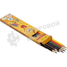 Карандаши цветные Silwerhof Монстрики 2.8мм, шестигранный профиль, дерево, ассорти, 6 цветов, коробка с европодвесом