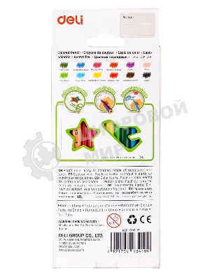 Карандаши цветные Deli EC113-12 Enovation, трехгранный профиль, пластик 12 цветов, коробка с европодвесом (12шт)