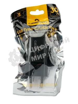 Сетевое зарядное устройство Cablexpert MP3A-PC-43, 30Вт, 3А, быстрая зарядка QC3.0/PD, 2 порта: USB и Type-C, черный, пакет