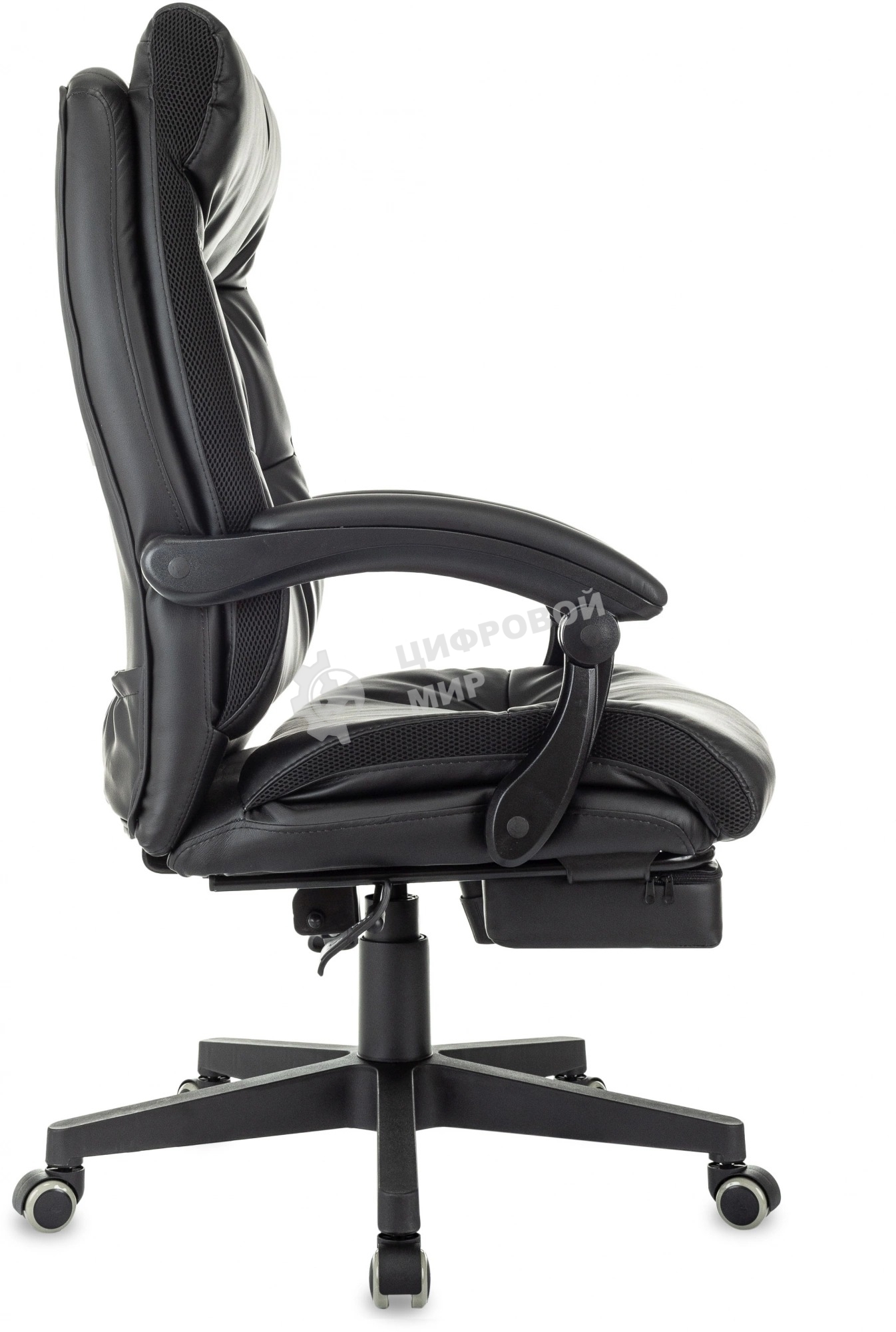 Кресло руководителя Бюрократ CH-824MSG-BF черный, эко.кожа/ткань, крестов. пластик, подст. для ног