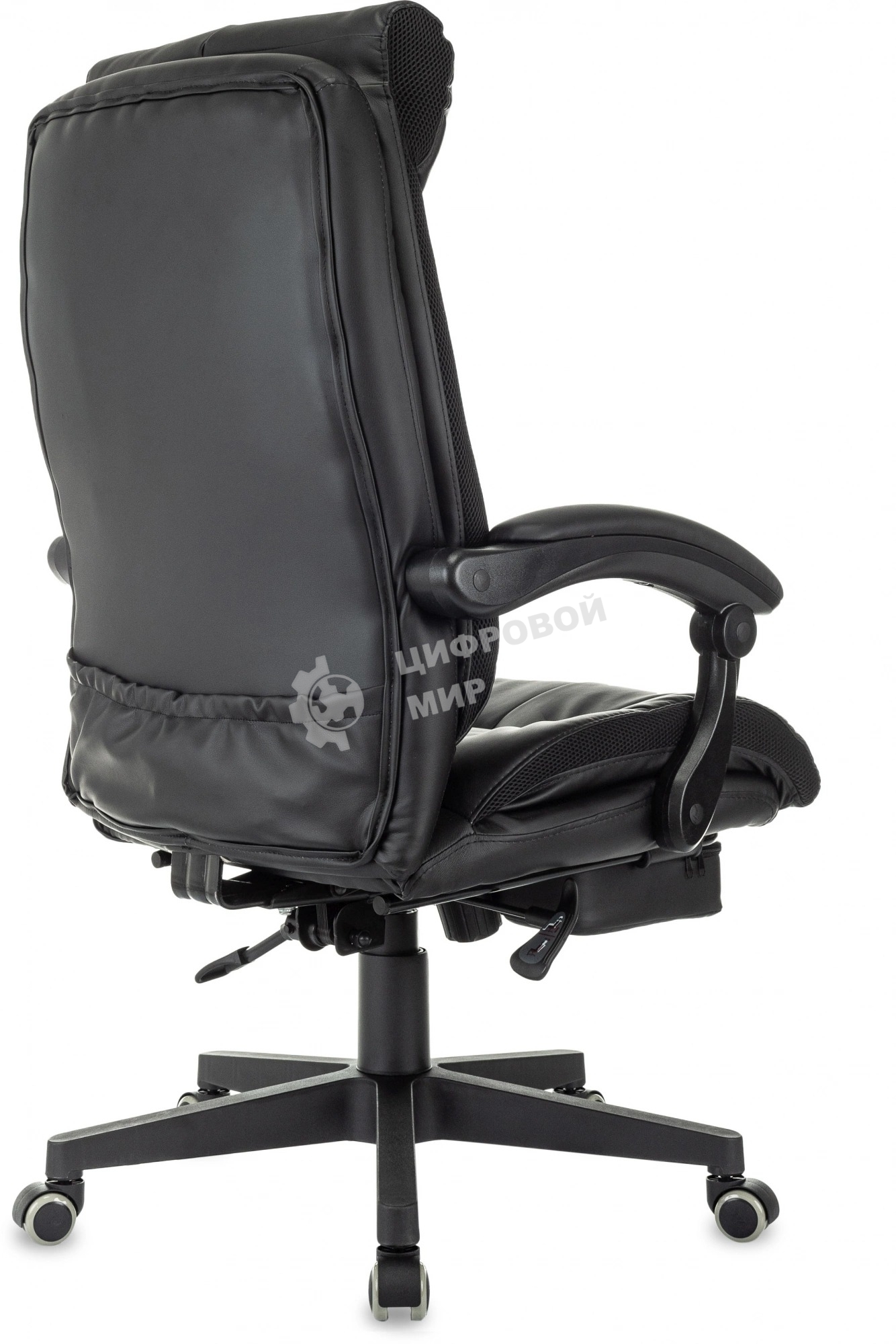 Кресло руководителя Бюрократ CH-824MSG-BF черный, эко.кожа/ткань, крестов. пластик, подст. для ног