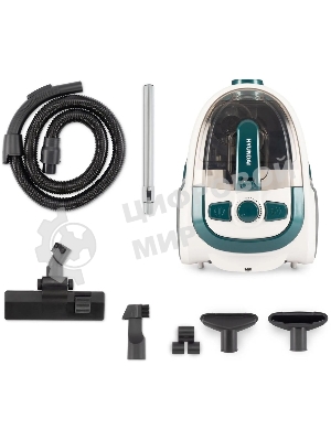 Пылесос Hyundai HYV-C3500 белый/бирюзовый, 380/2220 Вт, уборка сухая, пылесборник контейнер 2.5 л
