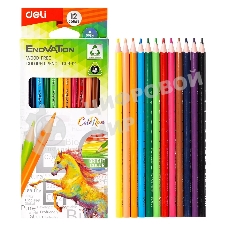 Карандаши цветные Deli EC113-12 Enovation, трехгранный профиль, пластик 12 цветов, коробка с европодвесом (12шт)