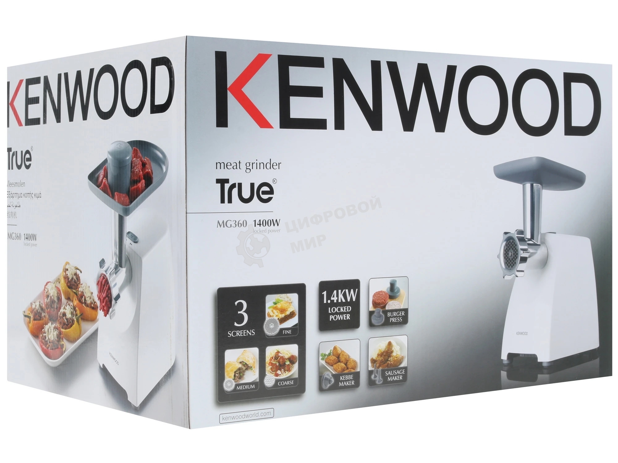 Мясорубка электрическая Kenwood MG 360 белый, 1400 Вт, 1.5 кг/мин, реверс, насадки - 5