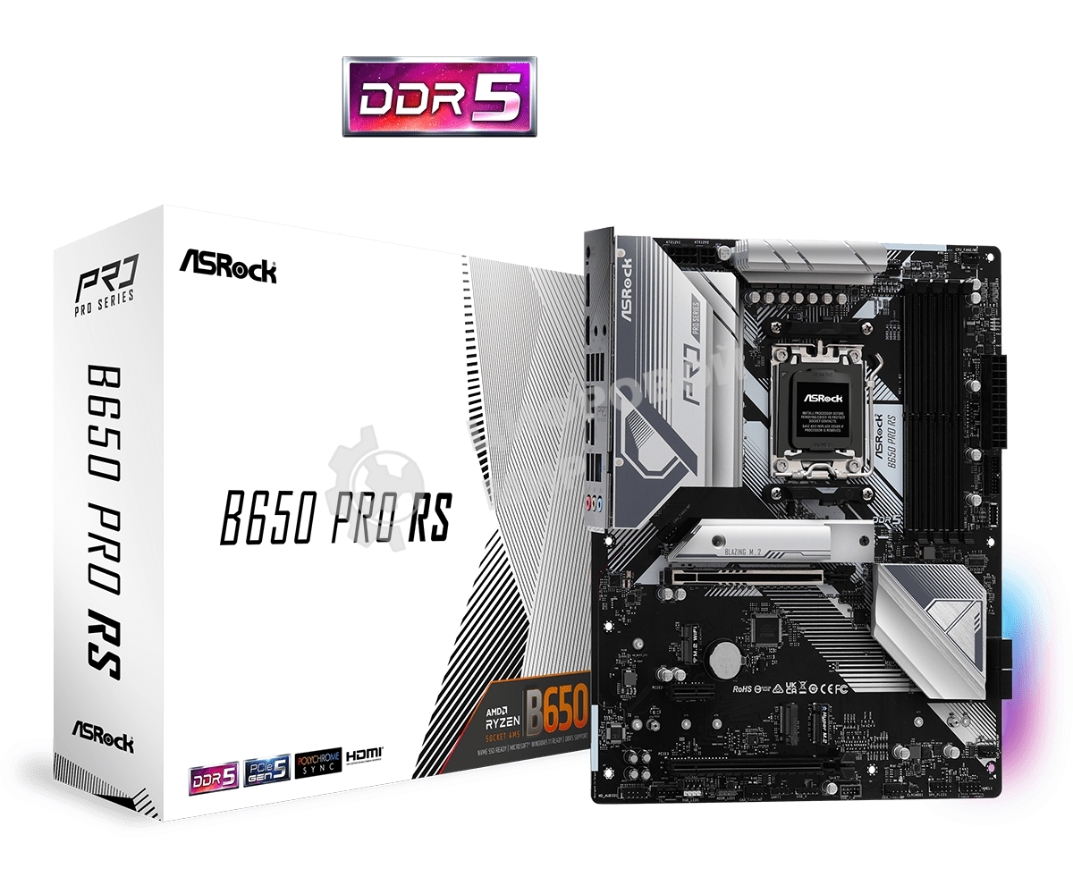 Материнская плата ASRock B650 PRO RS, AM5, AMD B650, 4xDDR5, 4xSATA, 3xM.2, 1xPCIe 4.0 x16, 1xPCIe 3.0 x4, 1xPCIe 3.0 x1, 1xDP, 1xHDMI, 1x2.5Gb LAN, 1xUSB-C 10Gbps, 1xUSB-A 10Gbps, 2xUSB-A 5Gbps, 6xUSB-A 2.0, 3x3.5 мм, 7.1, ATX