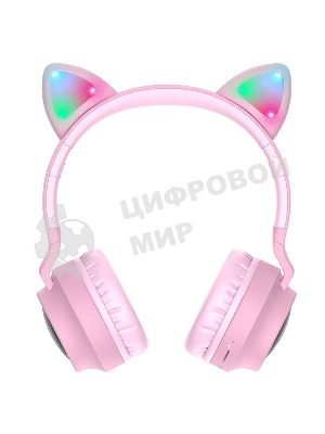 Беспроводные/проводные наушники Hoco W27 розовый, накладные, Bluetooth + проводной, «кошачьи ушки», до 5 ч.