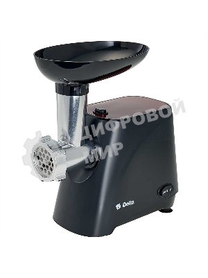 Мясорубка электрическая DELTA DL-6106M черный, 2000 Вт, 1.8 кг/мин, реверс, защита от перегрузки, насадки - 5