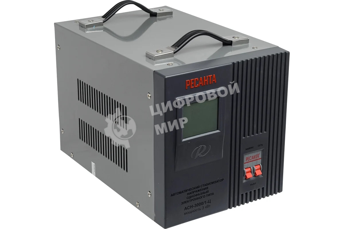 Стабилизатор напряжения Ресанта АСН-3000/1-Ц 63/6/5 Стабилизатор 220В±8%, Габариты 340х220х230, Вес 9 кг