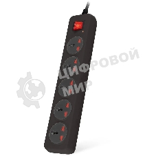 Сетевой фильтр Buro 500UNH-1.8-BG 1.8м (5 розеток) черный/серый (коробка)