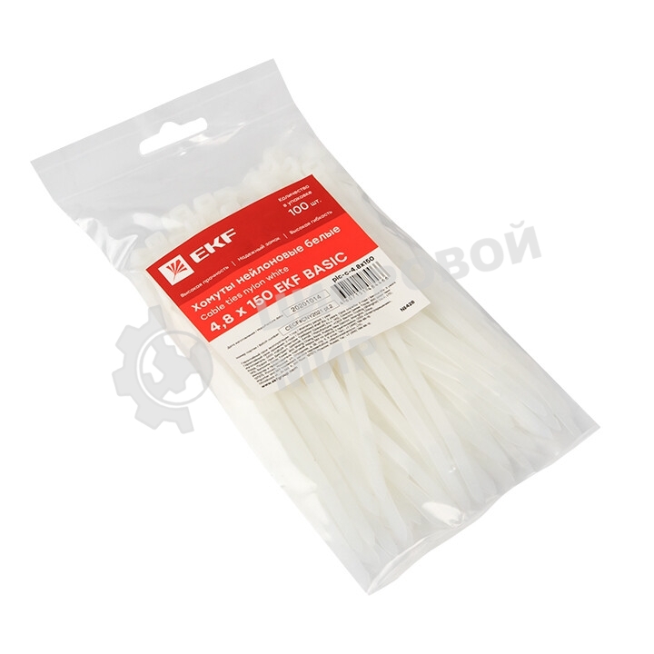 Хомут кабельный 4.8х150 нейл. белый (уп. 100 шт) EKF plc-c-4.8x150