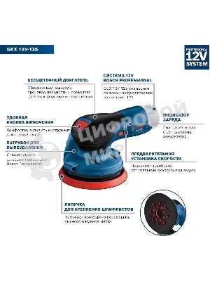 Эксцентриковая шлифмашина Bosch GEX 12V-125 D125мм аккум. (0601372101)