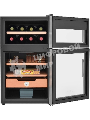 Винный шкаф-хьюмидор ZÜGEL ZTH80DX черный, 70 л, 2 отсека, 8 бут.