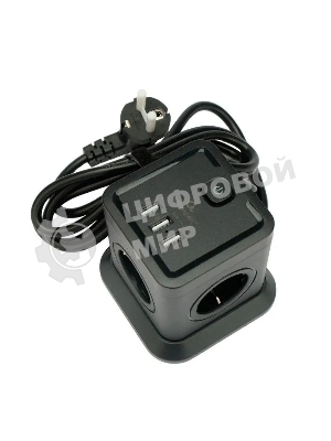 Сетевой фильтр Cablexpert Tower TWR-4-U3-B-2, 4 р, 10А, 3xUSB, 3.1А, 2 м, ур.защиты 2+, черный, коробка