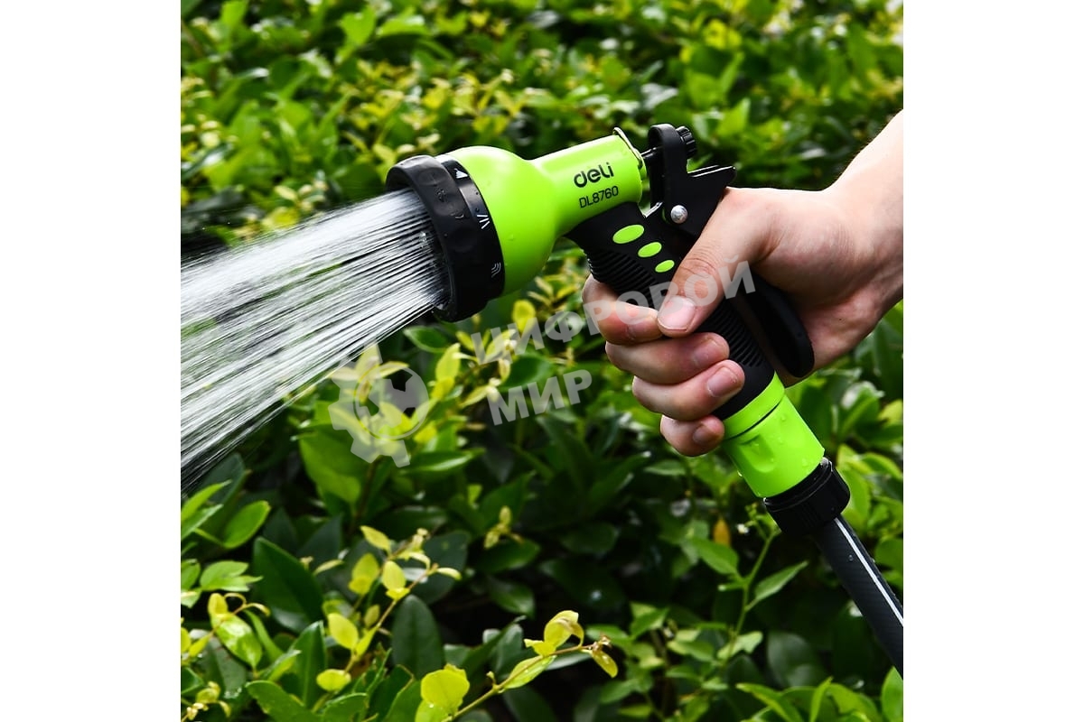 Пистолет-распылитель поливочный Deli DL8760 9 режимов распыления, диаметр шланга 3/4