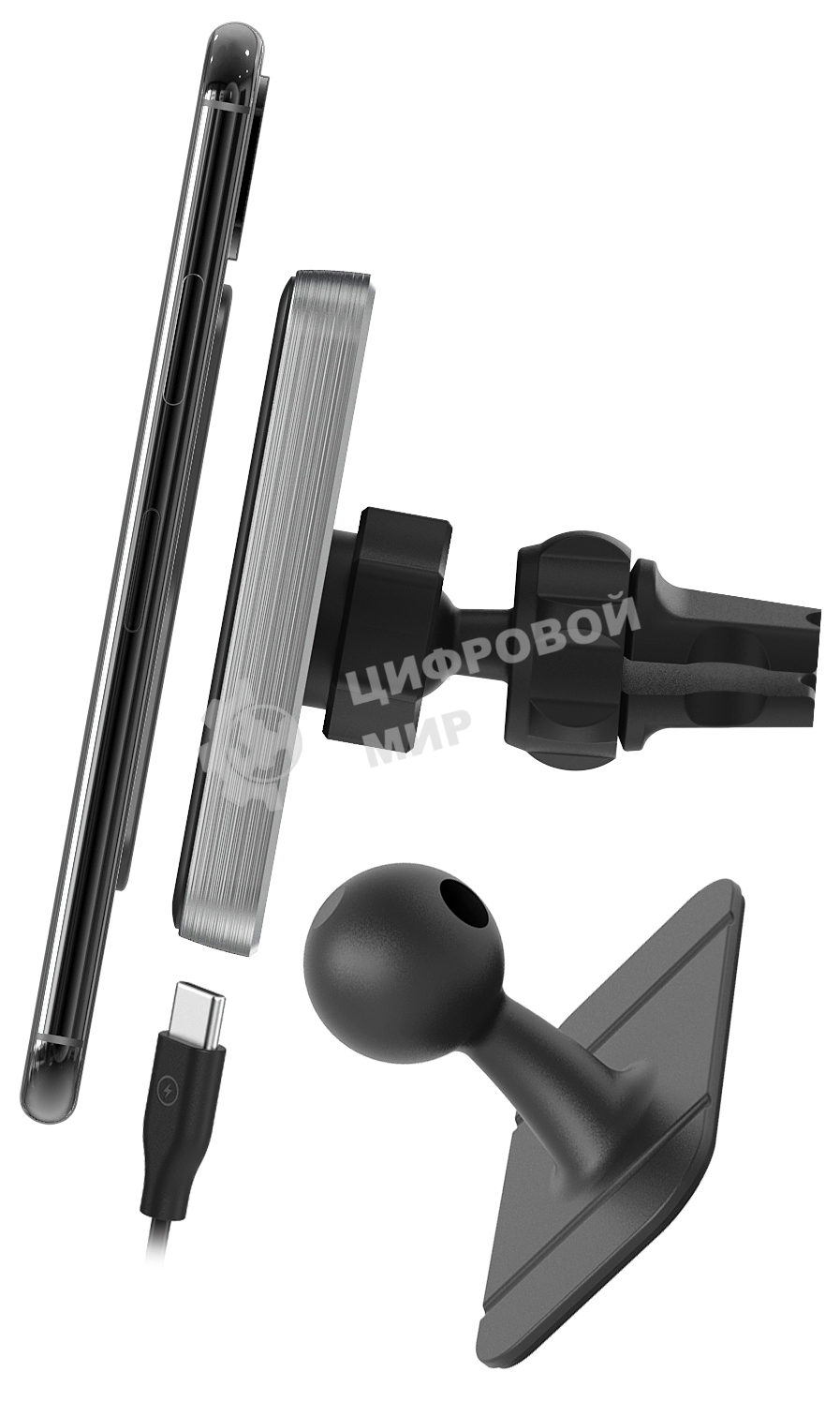 Автомобильное беспроводное зарядное устройство Qumo PowerAid Qi C Charger V2 (Charger 0009), 10 Вт, 1 контур