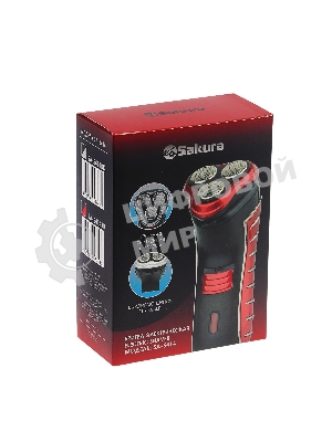 Электробритва Sakura SA-5414RB красно-черный(Бритва электрическая, сухое бритье, работа от аккумулятора. 3 бреющие головки. Индикатор заряда батарейки. Защитная крышка. Щеточка для очистки.)