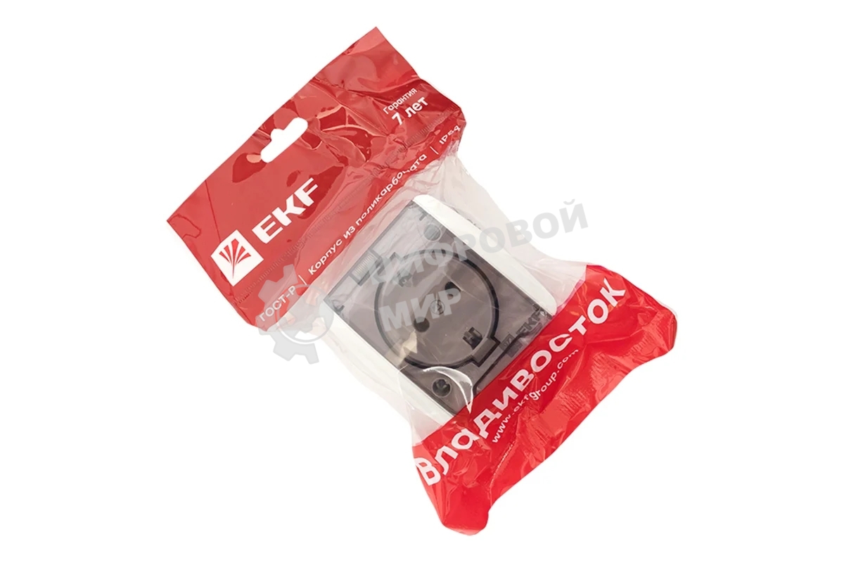 Розетка EKF EQR16-029-30-54-T PROxima Владивосток 1-местная 16А с заземлением с прозрачной крышкой IP54