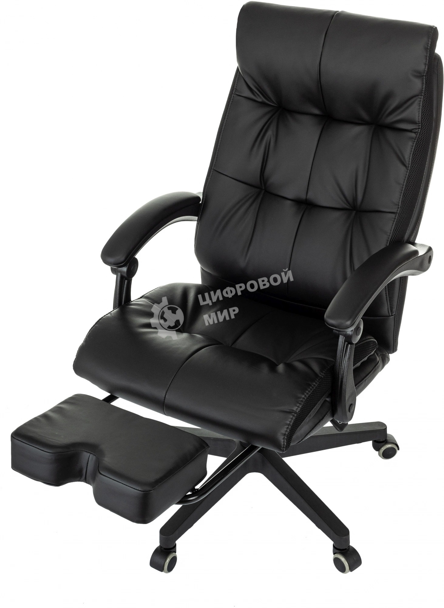 Кресло руководителя Бюрократ CH-824MSG-BF черный, эко.кожа/ткань, крестов. пластик, подст. для ног