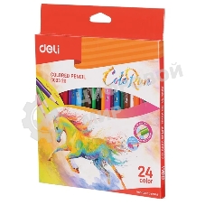 Карандаши цветные Deli EC00320 ColoRun, трехгранный профиль, тополь, 24 цвета, коробка с европодвесом (24шт)