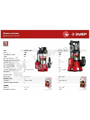 Насос ЗУБР НПГ-М3-1400-С, дренажный для грязной воды, корпус - нерж. сталь, 1400 Вт