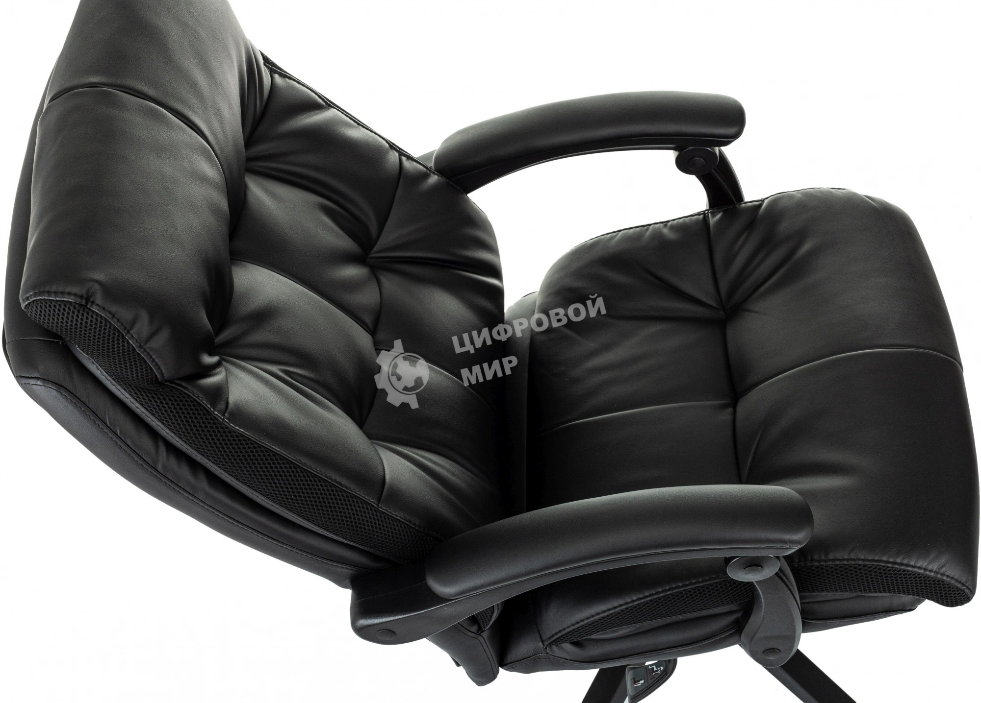 Кресло руководителя Бюрократ CH-824MSG-BF черный, эко.кожа/ткань, крестов. пластик, подст. для ног