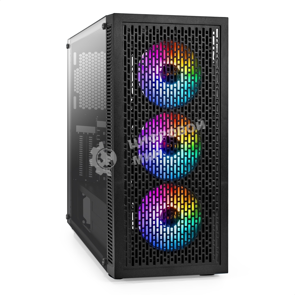 Компьютерный корпус Miditower ExeGate EVO-5001A-EVO800 (ATX, БП EVO800RGb с вент. 12 см, 2хUSB+1хUSB 3.0+HD Audio, черный, 3 вент.12см с RGb подсветкой, боковая панель - закаленное стекло)