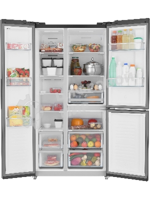 Холодильник Zugel ZRTD459XB черный трехкамерный 186/167л морозилка сбоку, No Frost, Side by Side