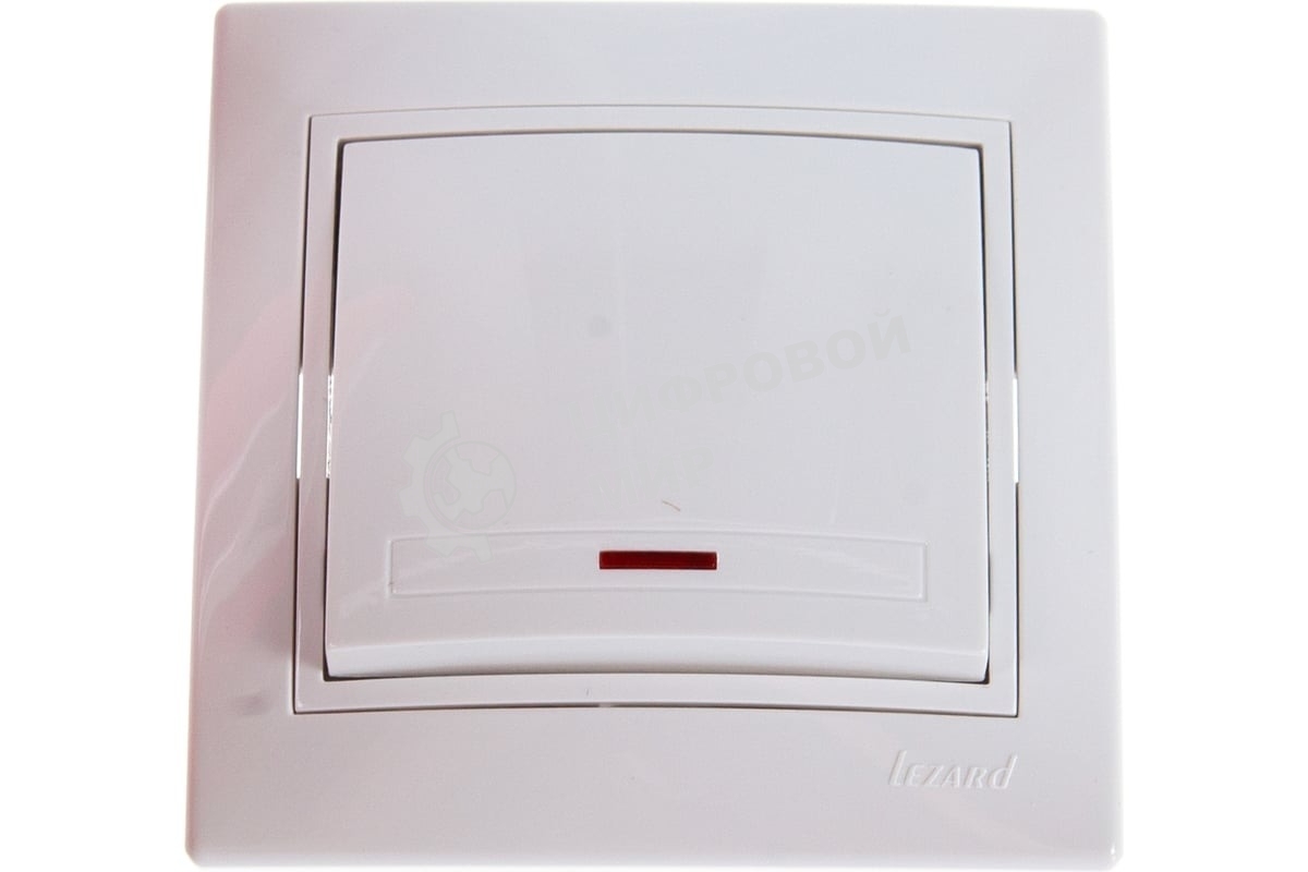 Выключатель LEZARD 1-кл. СП Мира 10А IP20 с подсветкой белый/белый 701-0202-111