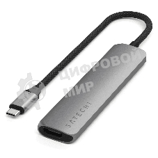 USB-концентратор Satechi 6-in-1 USB-C Slim Multiport Adapter (Type-C, HDMI, 2x Type-A, SD, microSD), до 75 Вт, Серый Док-станция ST-P6SM