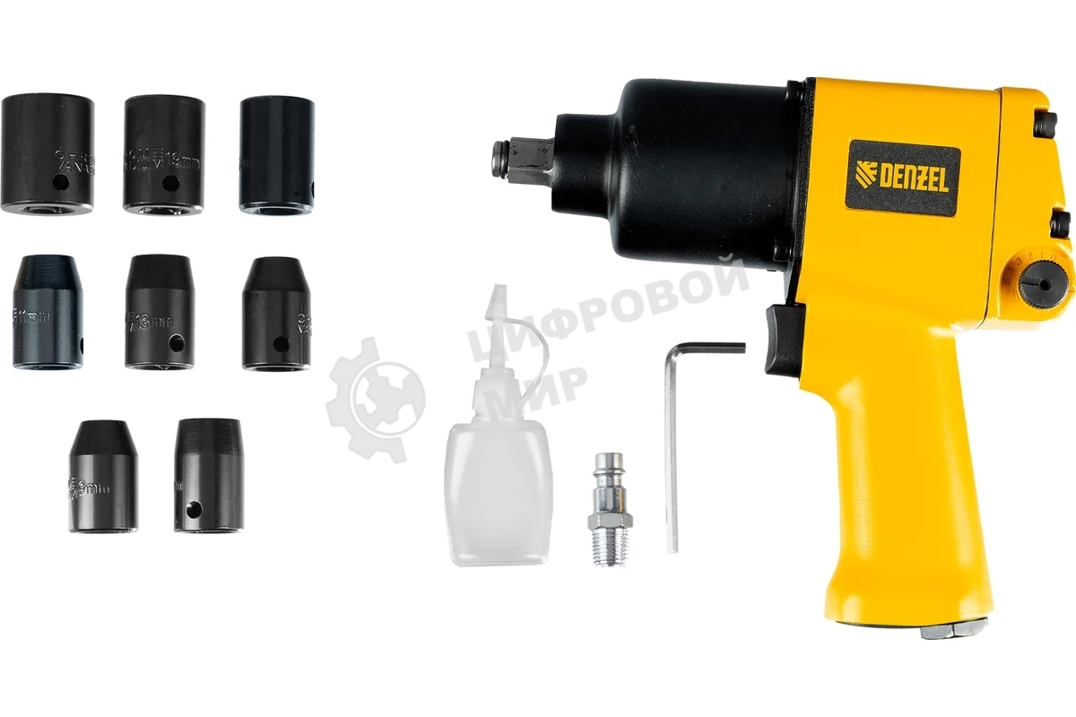 Ударный пневмогайковерт Denzel IW860+набор головок, 1/2
