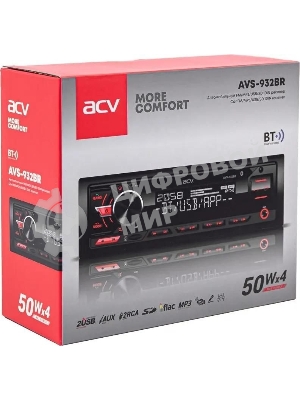 Автомагнитола ACV AVS-932BR, 1 DIN, Bluetooth, USB Type-A, AUX, пульт ДУ