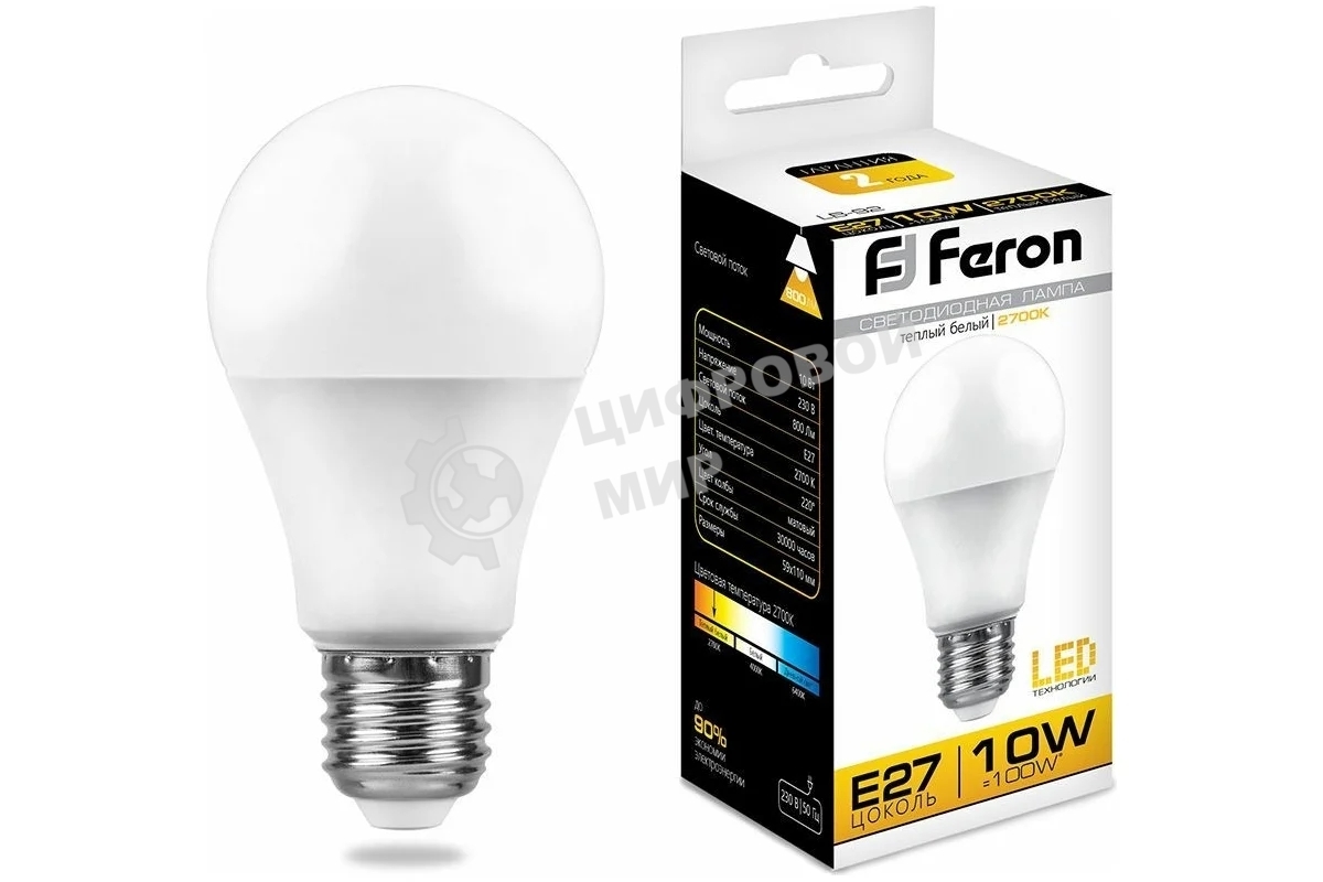Лампа светодиодная Feron LB-92 10W 230V E27 2700K A60